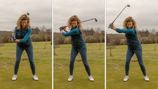 PGA pro Katie Dawkins demonstrating a great way to improve your golf backswing