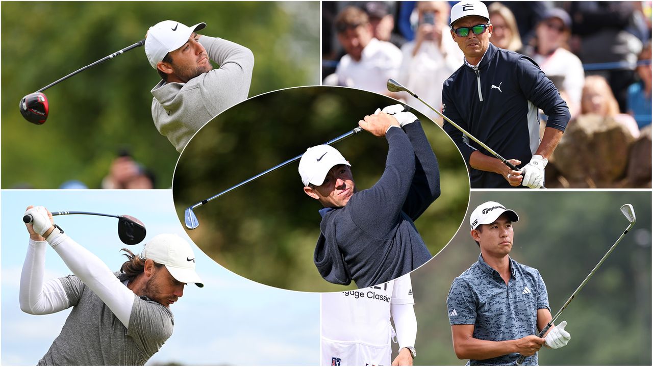 Five golfers in a montage