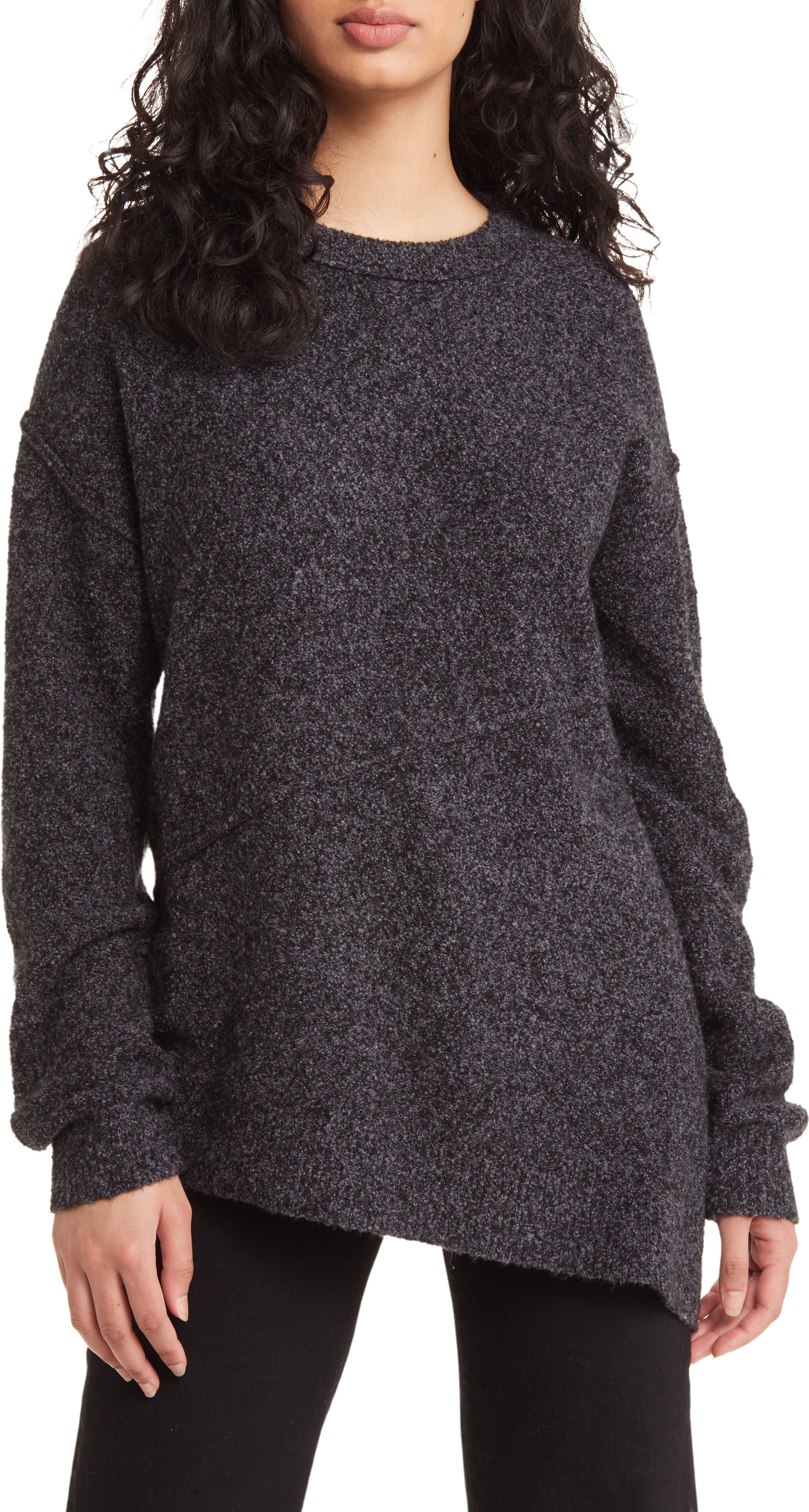 Asymmetric Hem Bouclé Sweater
