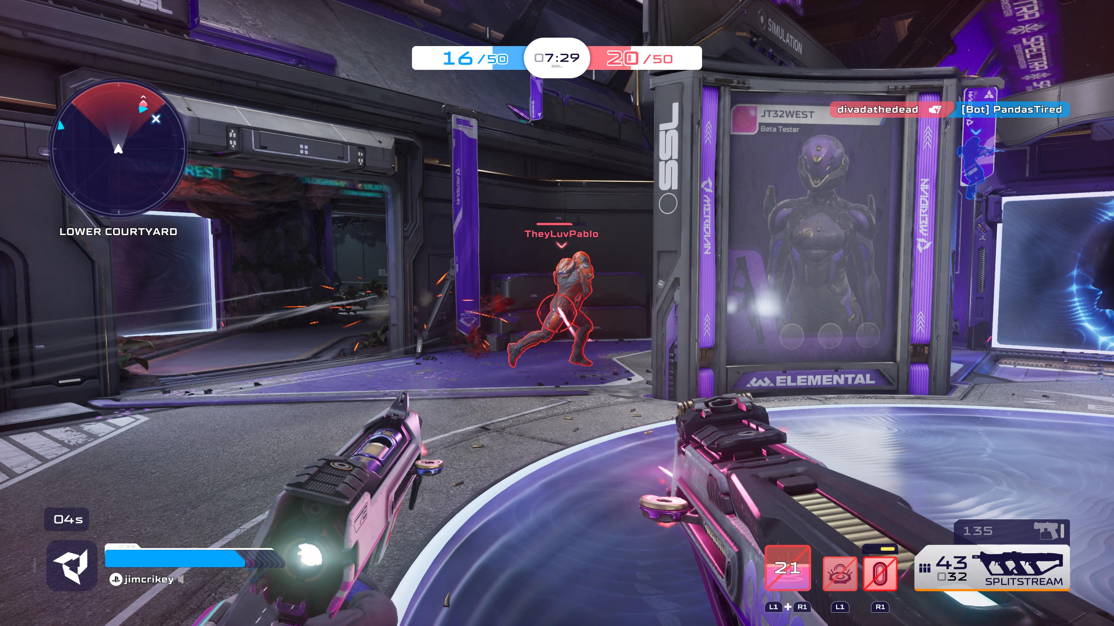 Shooting in the Lower Courtyard in Splitgate 2
