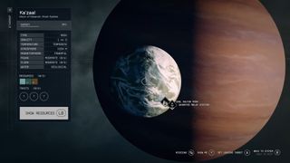 How big is Starfield? - a detailed view of a gas giant planet and its moon with stats displayed