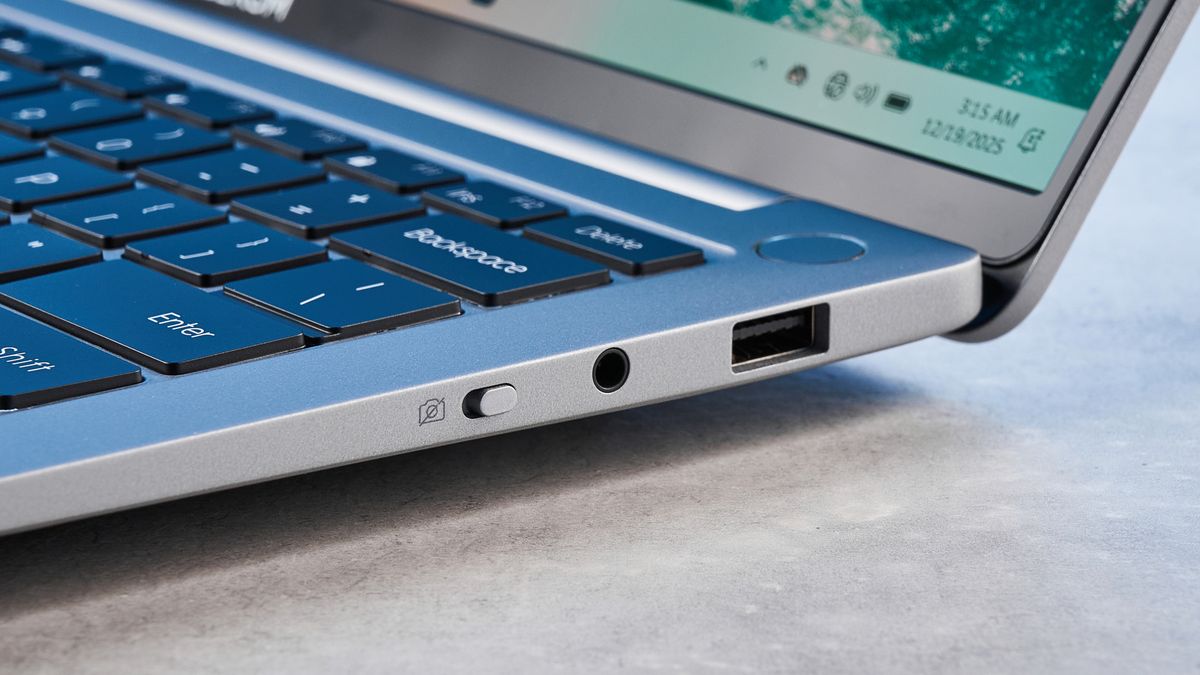 A silver Geekom GeekBook X14 Pro Windows laptop