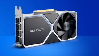 A photo of the Nvidia RTX 4060 Ti against a blue background