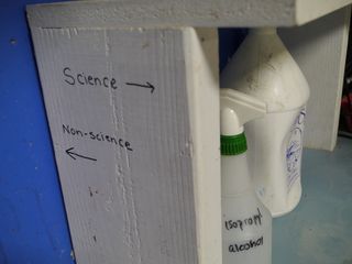 A shelf at Utah's Mars Desert Research Station shows where science and non-science is performed.