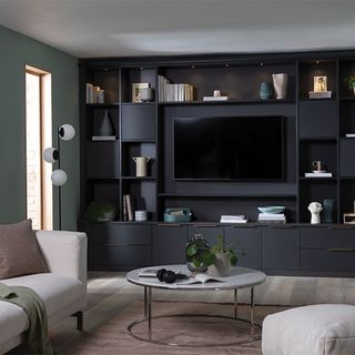 small living room tv ideas with black built in storage