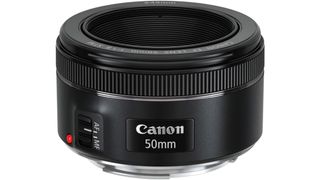 Canon EF 50mm f/1.8 STM lens on white background