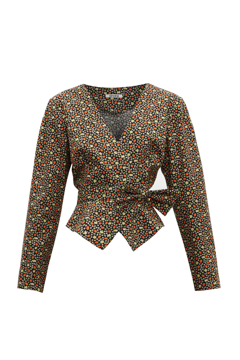 Strawberry-Print Cotton Wrap Jacket