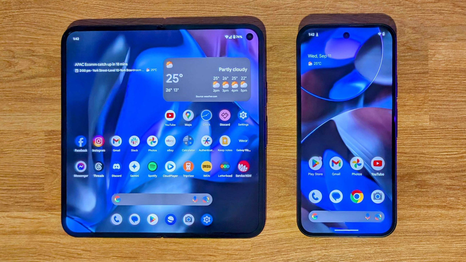 Pixel 9 Pro Fold next to a standard Pixel 9