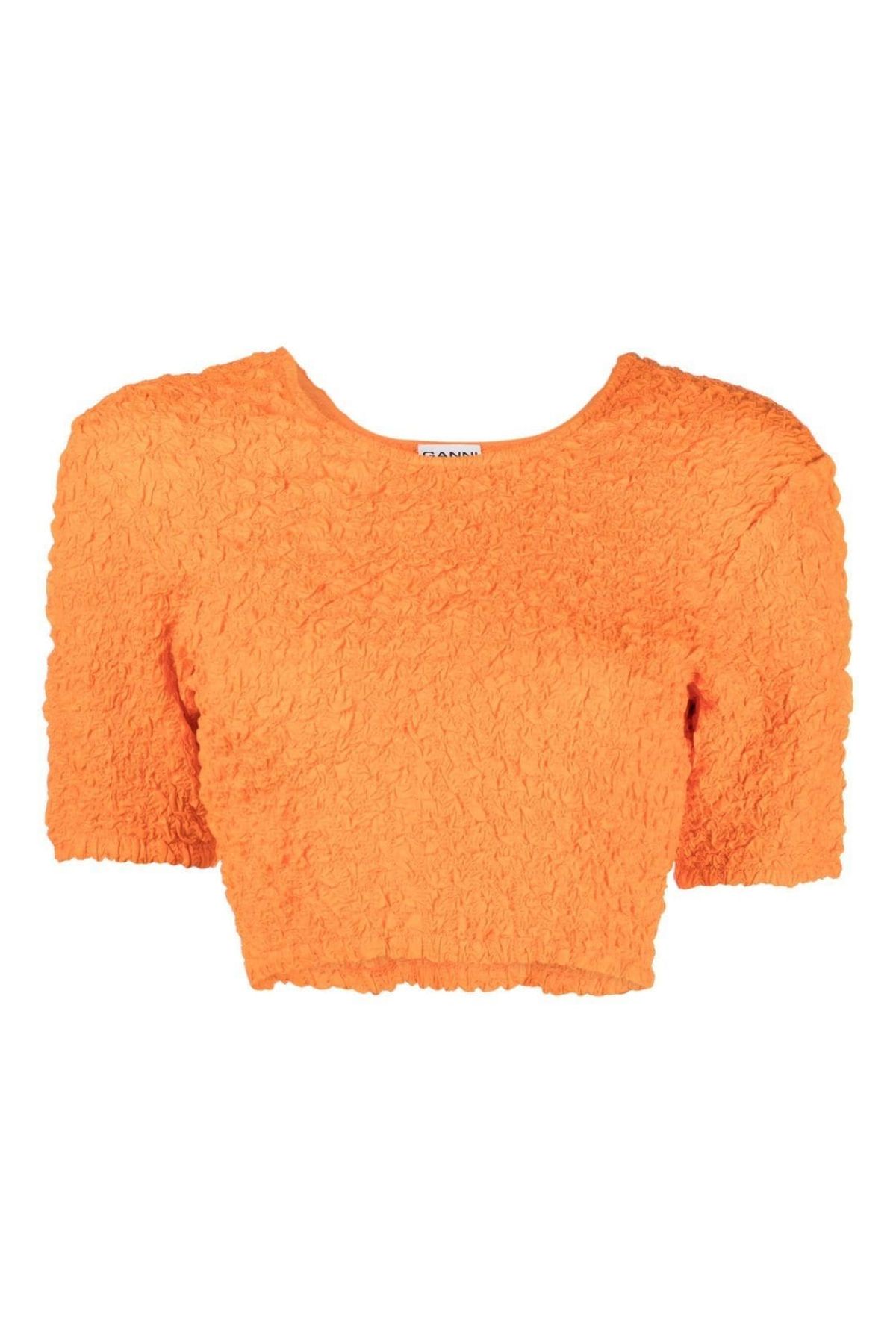 GANNI Shirred Organic Cotton Crop Top