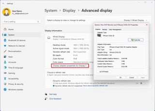 Display adapter properties for