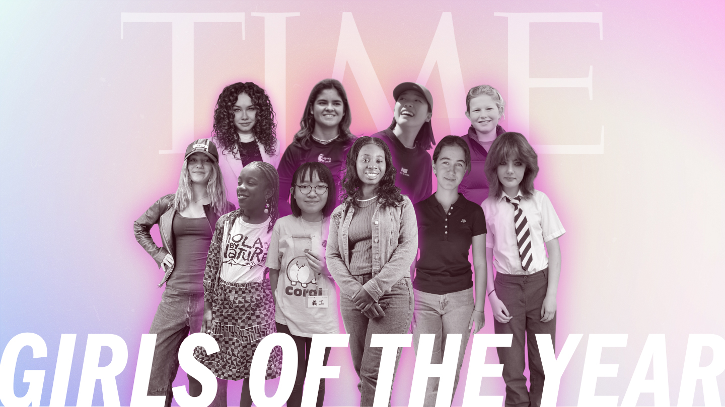 Girls of the Year Time - image of 10 young girls on a pink background