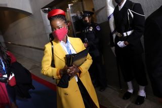 National youth poet laureate Amanda Gorman arrives at the inauguration of U.S. President-elect Joe Biden on the West Front of the U.S. Capitol on January 20, 2021 in Washington, DC.
