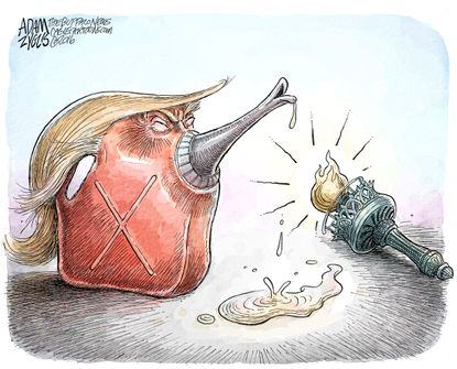 Political cartoon U.S. 2016 election Donald Trump danger