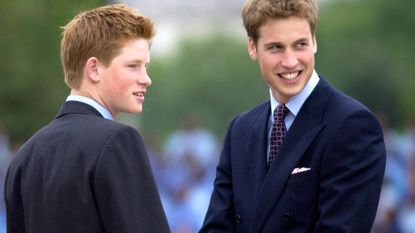 Prince William And Prince Harry Smiling And Chatting Together After Watching The Parade To Mark The Queen's Golden Jubilee From The Queen Victoria Memorial