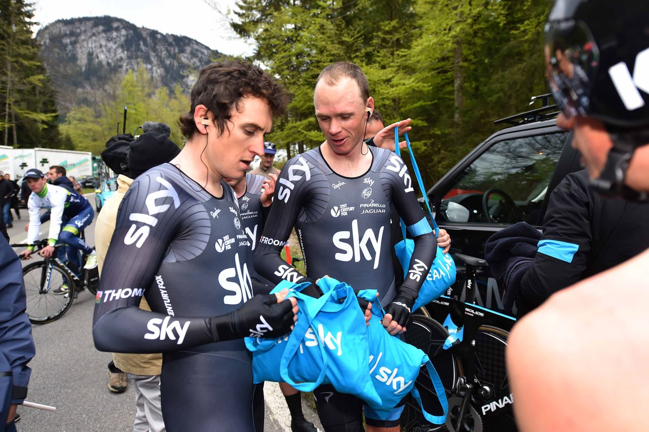 Geraint Thomas and Chris Froome after the TTT