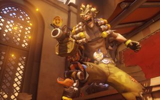 Junkrat laughing holding his frag launcher