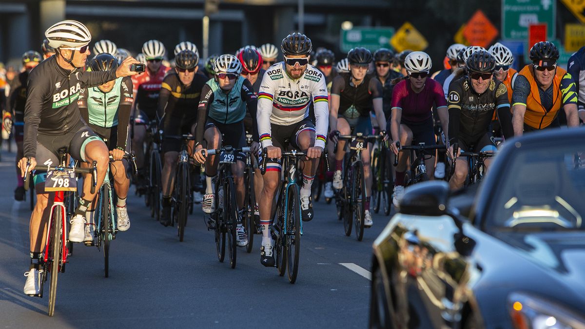 Bodnar grabs a photo of Peter Sagan at the startline where Levi Leipheimer was also in attendance