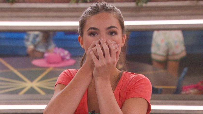 Lauren reacting with shock to Rachel&#039;s eviction. 