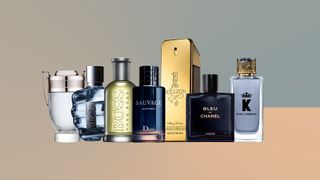 A collection of the best men’s fragrances and colognes, including Hugo Boss, Paco Robbane One Million, Dior Sauvage, and Bleu de Chanel