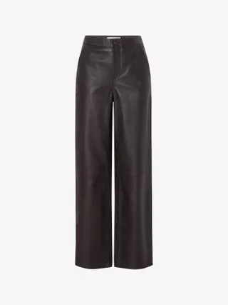 Felise Slip-Pocket Wide-Leg High-Rise Leather Trousers