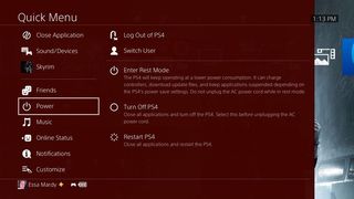 Here's where you find the option to select Rest Mode from the PlayStation 4 home menu