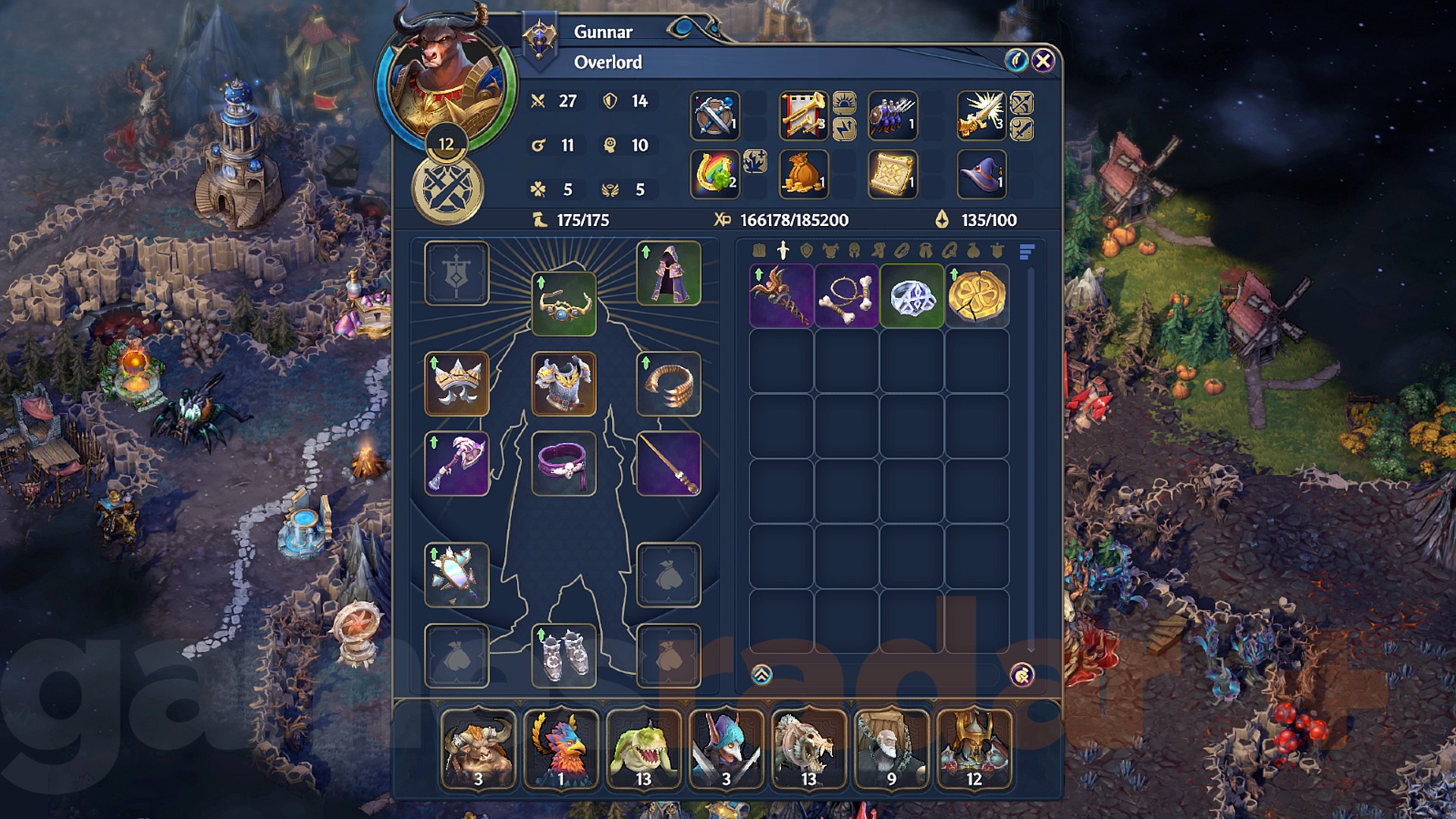The stats and equipment page of a single Hero in Heroes Olden Era.