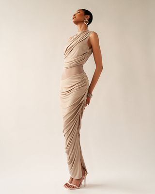 Oiyl Drape Dress in Sand