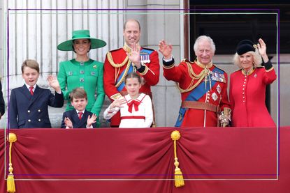 King Charles, Queen Camilla, Prince William, Kate Middleton, Prince George, Princess Charlotte and Prince Louis 