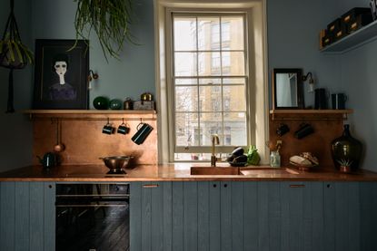 Small kitchen painted blue