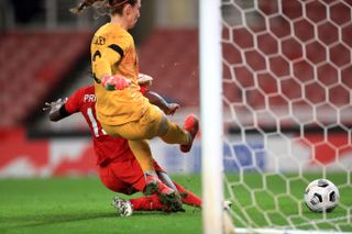 Nichelle Prince scored Canada's second goal as she pounced on a misjudged touch by Karen Bardsley (Mike Egerton/PA).