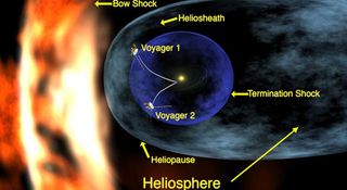 An artist's concept of the Voyager 1 and Voyager 2 probes near interstellar space.