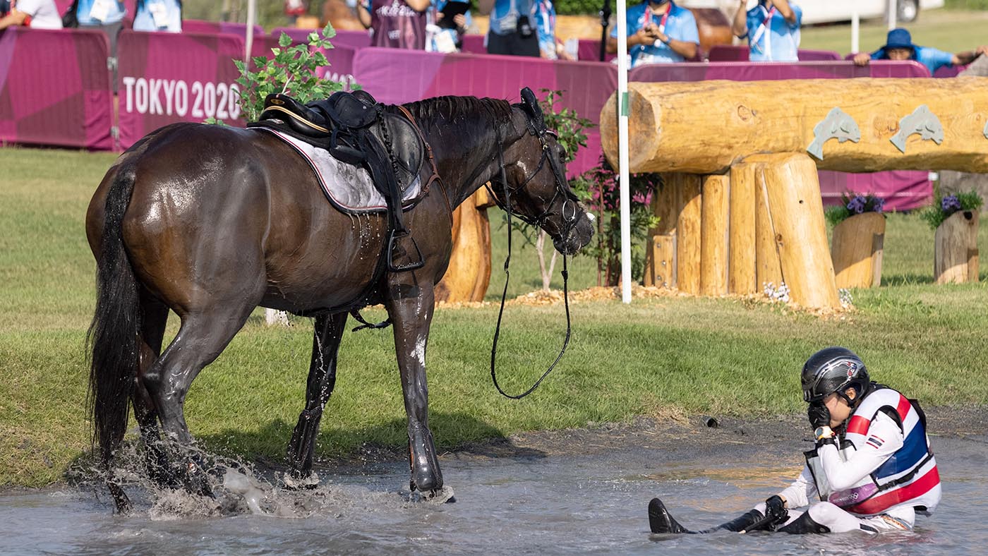 Falling off in water jump horse bucket list