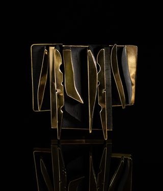 Gold rippled necklace, Celine jewellery inspired by Louise Nevelson