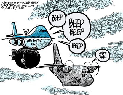 Political Cartoon U.S. Hurricane Hunters Air Force One Trump Nukes