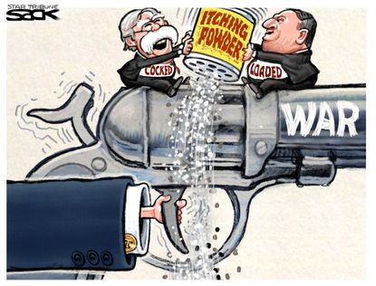 Political Cartoon U.S. Bolton Pompeo Iran War Trigger Trump