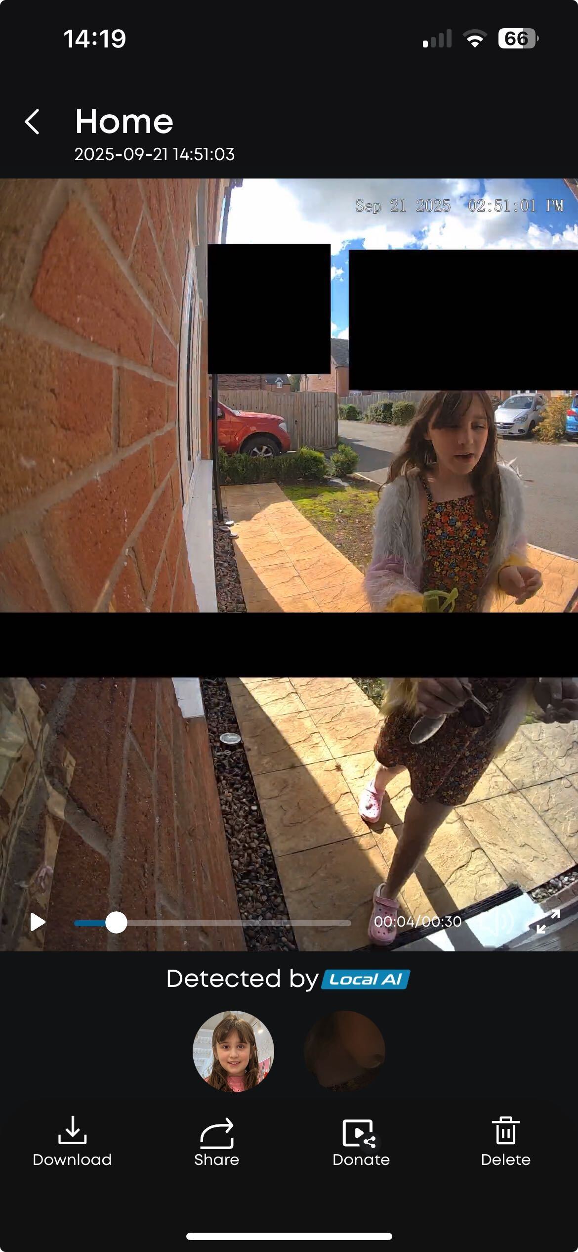 Daytime clarity with sun in background on eufy E340 video doorbell. My daughter is clearly visible