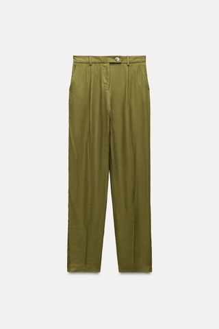 Linen Blend Pleated Pants