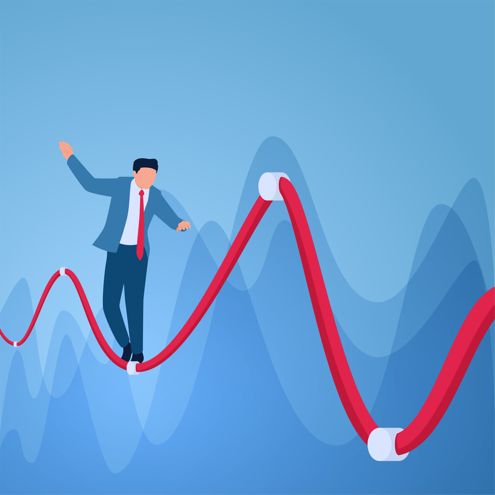 investor walks cautiously on a tightrope