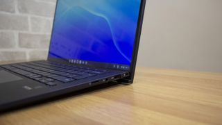 A closeup of the Asus Chromebook CX9's right-hand ports