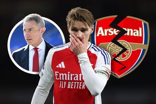 Arsenal captain Martin Odegaard with sporting director Andrea Berta inset