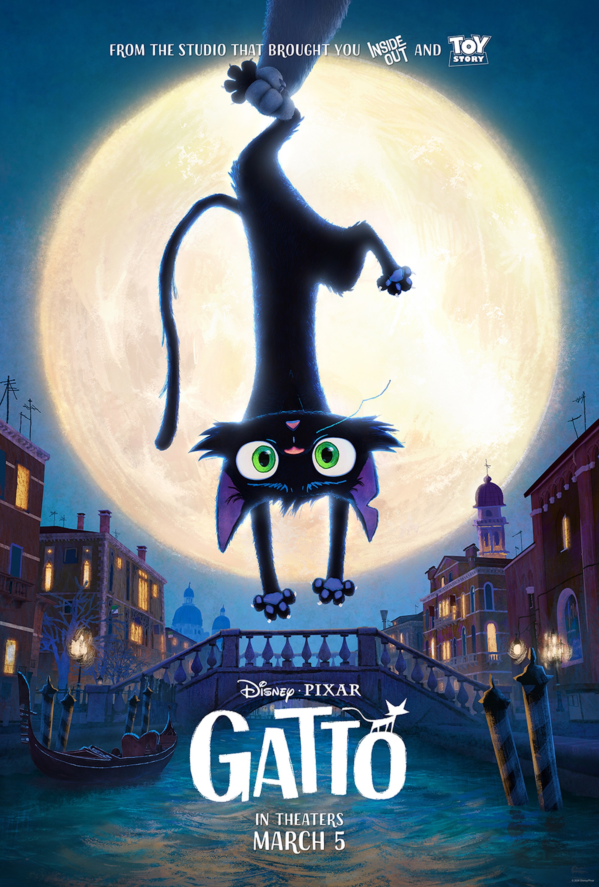 Gatto poster with a cat dangling in front of the moon.