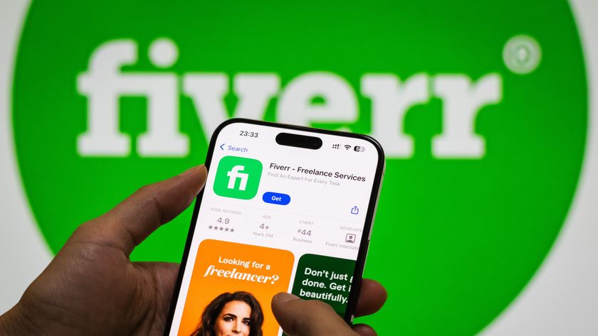 The Fiverr Freelance Services app page is displayed on a smartphone in the Apple App Store.