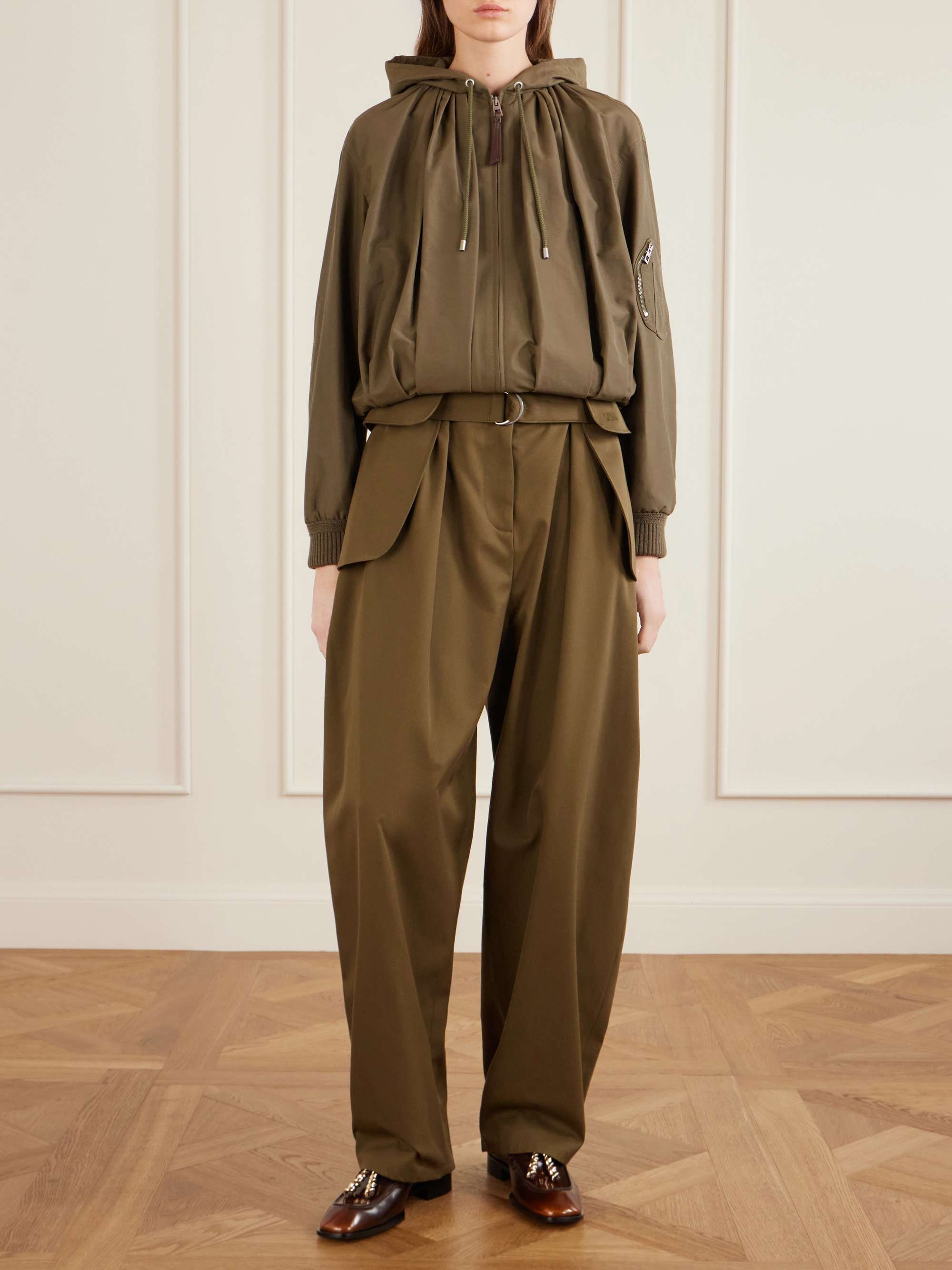 Belted Pleated Cotton and Silk-Blend Wide-Leg Pants