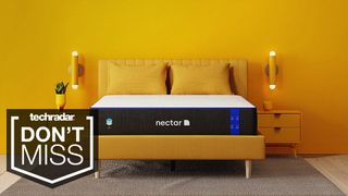 A Nectar mattress on a bed in a bedroom decorated largely in yellow