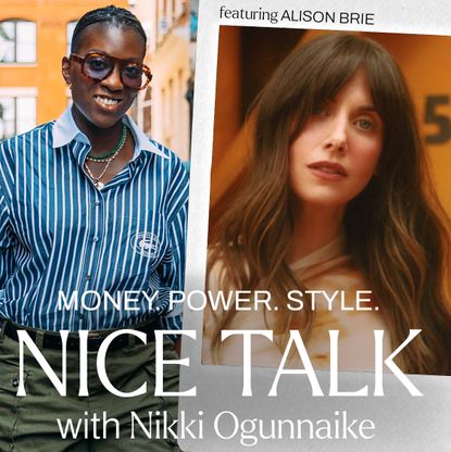 A photo of Nikki Ogunnaike with an inset photo of Alison Brie and text reading "Money. Power. Style. Nice Talk with Nikki Ogunnaike"