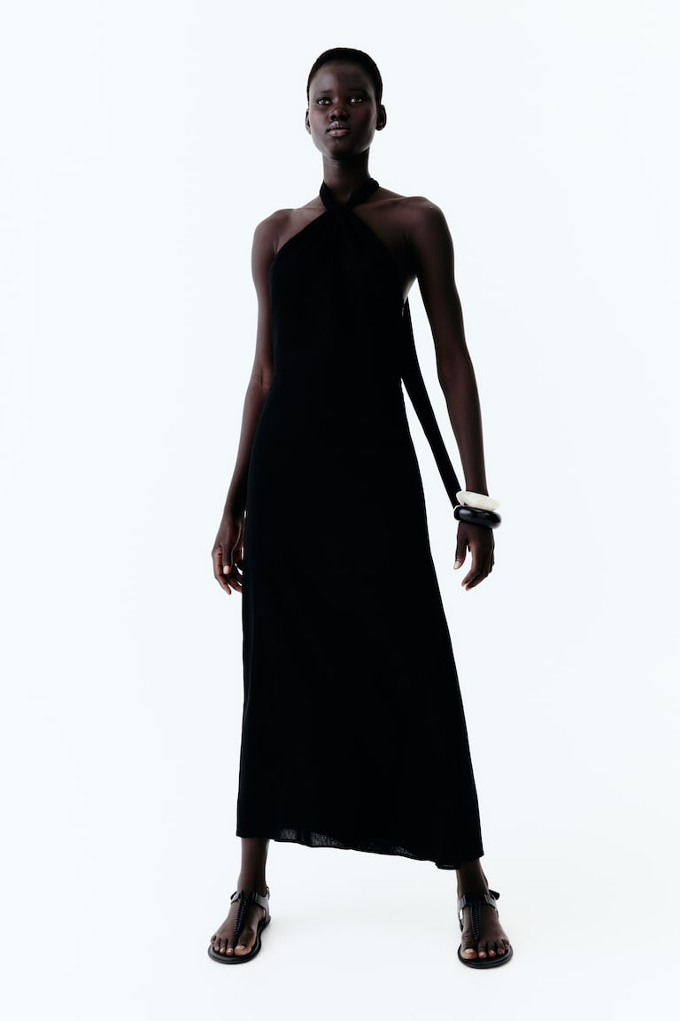 Linen-Blend Halterneck Dress