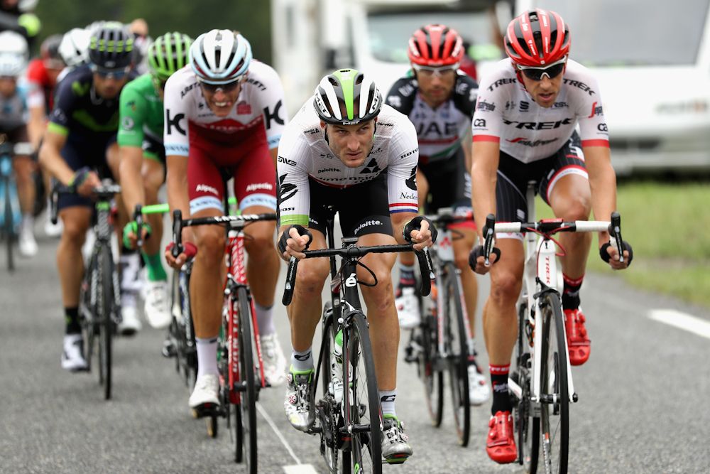 Steve Cummings leads the breakaway during stage 12 at the Tour de France