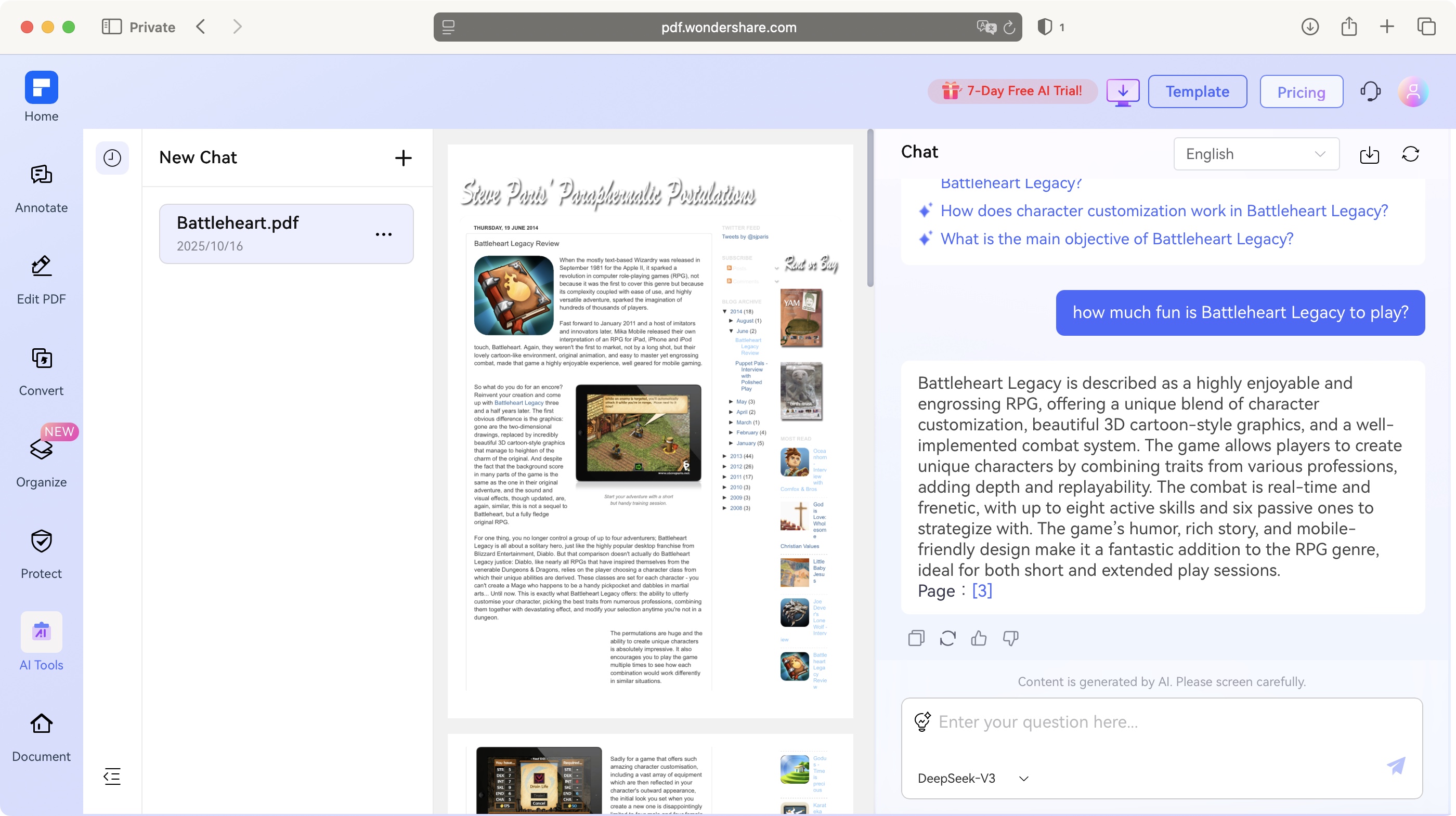 Wondershare HiPDF PDF editor during our review