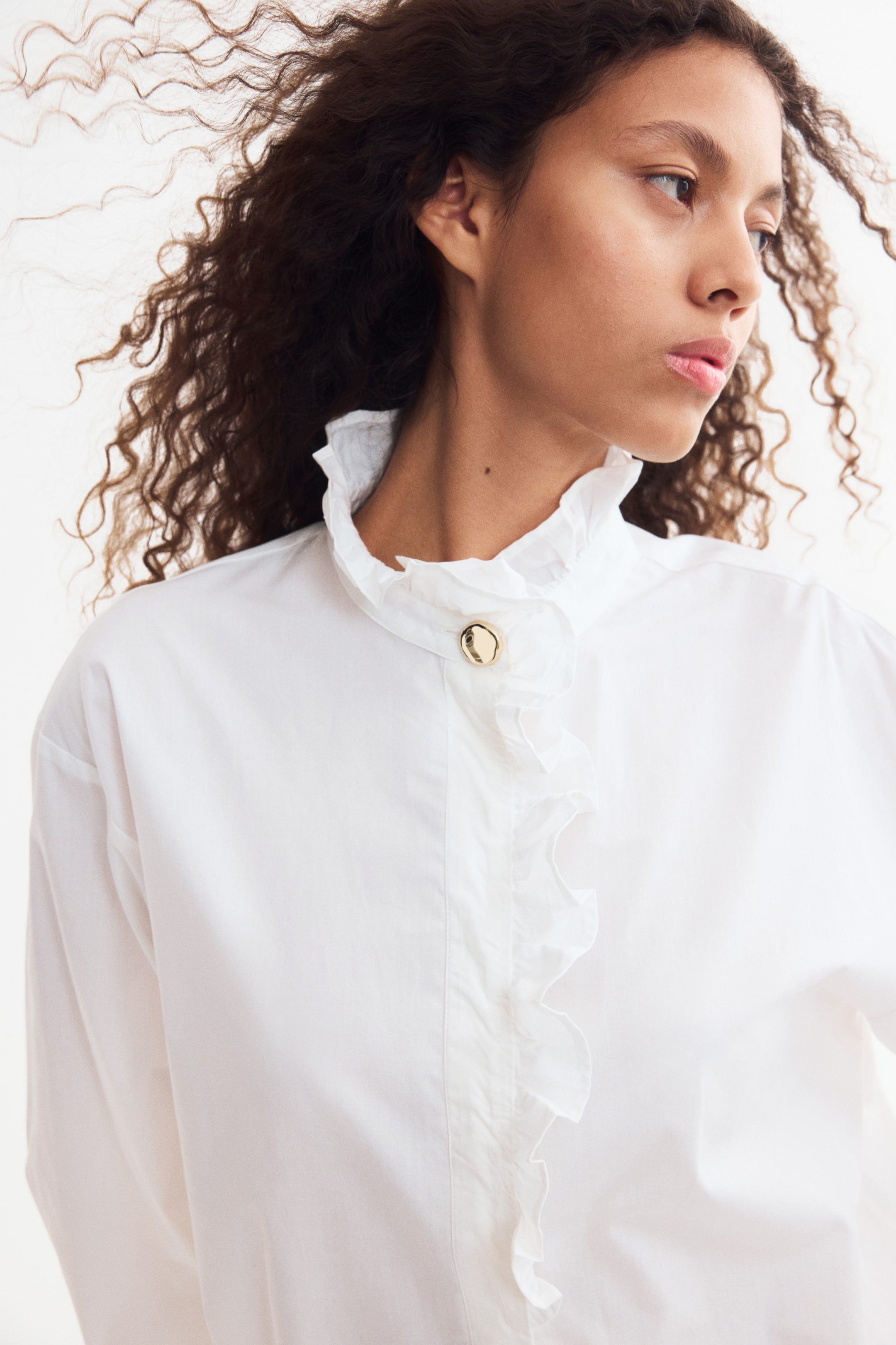 Frill-Trimmed Cotton Blouse