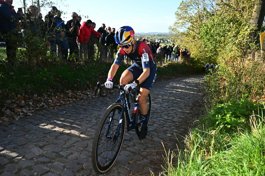 MAARKEDAL BELGIUM NOVEMBER 01 Pauline FerrandPrevot of France and Team INEOS Grenadiers competes during the 33rd Trofee Oudenaarde Koppenbergcross 2022 Womens Elite on November 01 2022 in Maarkedal Belgium Photo by Luc ClaessenGetty Images